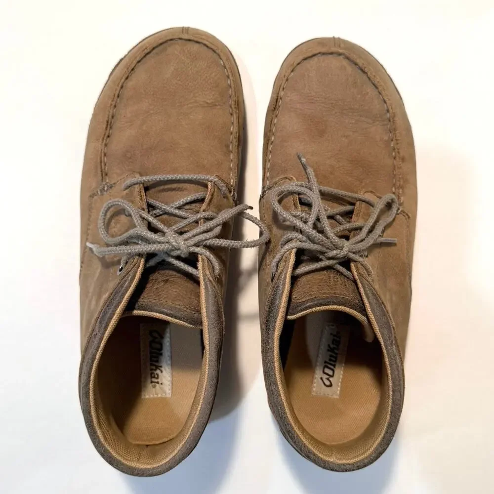 Olukai Boot Hamakua Size 10.5 Leather Chukka Lace Up Rubber Sole Tan